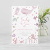 Pastel Onder de Zee Roze 1e Verjaardag Kaart (Staand voorkant)
