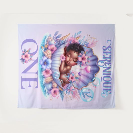 Pastel onder het Zee 1e verjaardag Afro-Amerikaan Wandkleed (Voorkant (horizontaal))