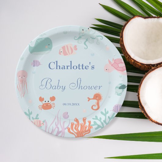 Pastel onder het Zee Blauw Baby shower Papieren Bordje