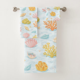Pastel onderwater zeedieren waterverfpatroon bad handdoek