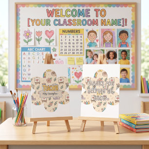 Pastel Onderwijs Schoolbenodigdheden Patroon Bedankkaart