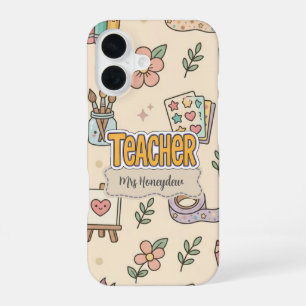 Pastel Onderwijs Schoolbenodigdheden Patroon  iPhone 16 Hoesje