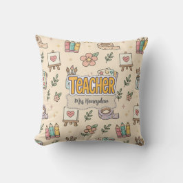 Pastel Onderwijs Schoolbenodigdheden Patroon Kussen