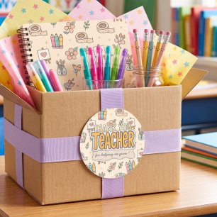 Pastel Onderwijs Schoolbenodigdheden Patroon  Ronde Sticker