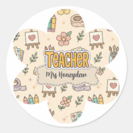 Pastel Onderwijs Schoolbenodigdheden Patroon Ronde Sticker
