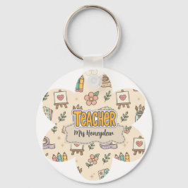 Pastel Onderwijs Schoolbenodigdheden Patroon Sleutelhanger