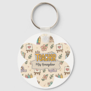Pastel Onderwijs Schoolbenodigdheden Patroon  Sleutelhanger