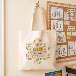 Pastel Onderwijs Schoolbenodigdheden Patroon Tote Bag