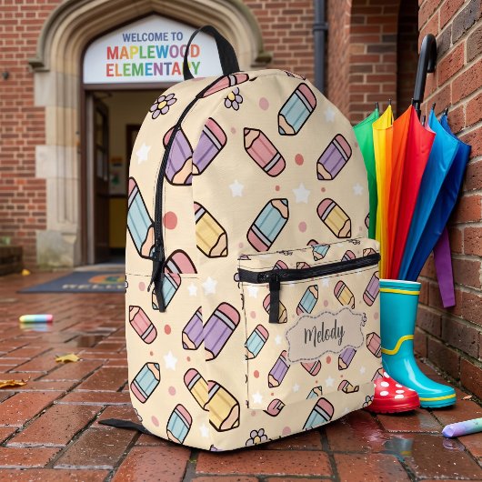 Pastel Onderwijzer School Potlood Bedrukte Rugzak