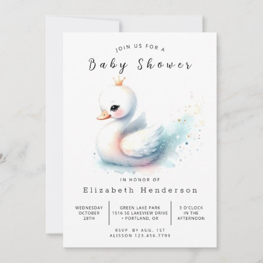 Pastel Online Swan Baby shower Kaart (Voorkant)
