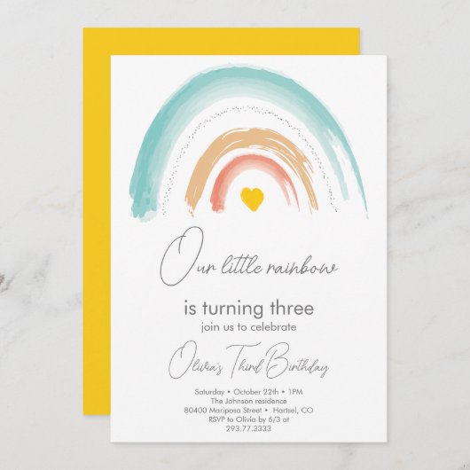 Pastel Onze Kleine Regenboog Verjaardagsfeestje Kaart (Voorkant / Achterkant)