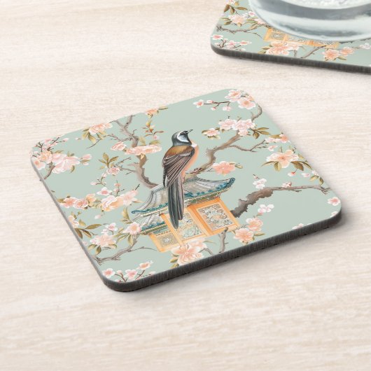 Pastel Oosterse vogel en fruit bloesems Bier Onderzetter (Linkerzijde)