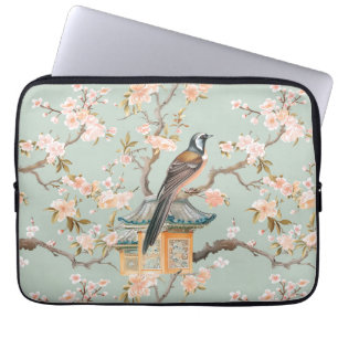 Pastel Oosterse vogel en fruit bloesems Laptop Sleeve