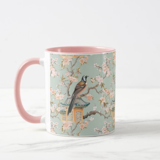 Pastel Oosterse vogel en fruit bloesems Mok (Links)