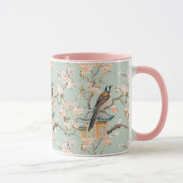 Pastel Oosterse vogel en fruit bloesems Mok