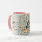 Pastel Oosterse vogel en fruit bloesems Mok (Voorkant links)