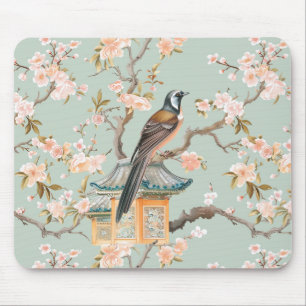 Pastel Oosterse vogel en fruit bloesems Muismat
