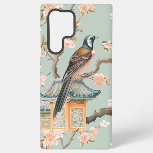 Pastel Oosterse vogel en fruit bloesems Samsung Galaxy Hoesje (Achterkant)