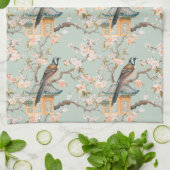 Pastel Oosterse vogel en fruit bloesems Theedoek (Gevouwen)
