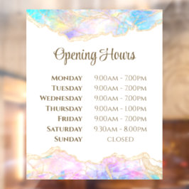 Pastel Opal Design Opening Uours Window Cling Raamsticker
