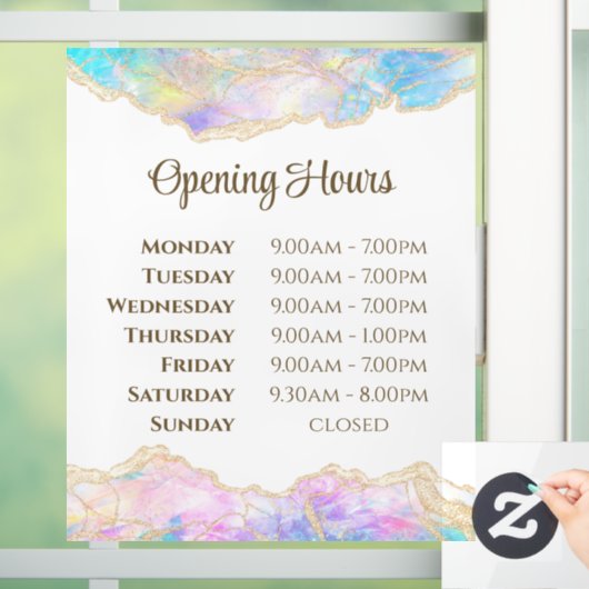 Pastel Opal Design Opening Uours Window Cling Raamsticker (Huis)