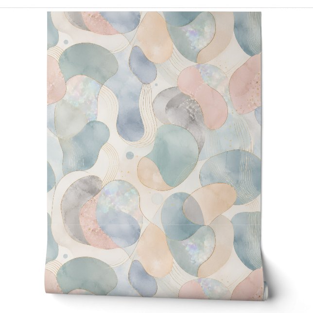 Pastel Opal Organische Vormen Waterverf Behang (Afrollen)
