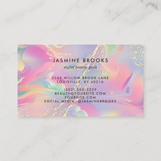 Pastel Opal Waterverf Glitter Visitekaartje (Achterkant)