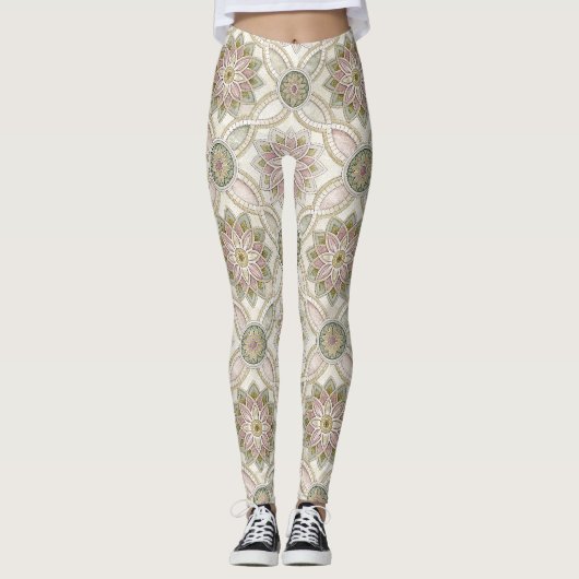 Pastel Opalescent Bloem Mozaïek - Mandala Leggings (Voorkant)