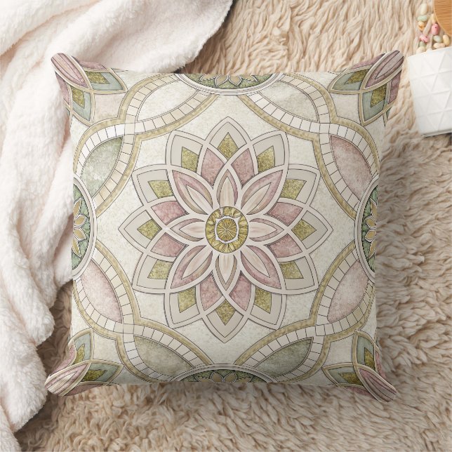 Pastel Opalescent Floral Mosaic - Mandala Kussen (Deken)