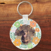 Pastel Orange Dachshund Custom Name & Photo Sleutelhanger (Achterkant)