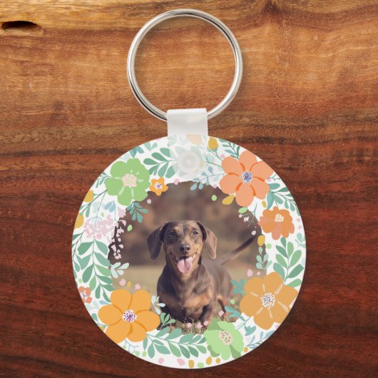 Pastel Orange Dachshund Custom Name & Photo Sleutelhanger (Achterkant)