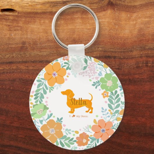 Pastel Orange Dachshund Custom Name & Photo Sleutelhanger (Voorkant)