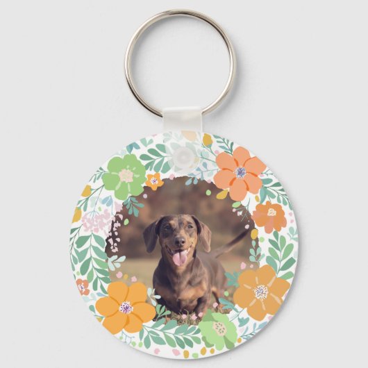 Pastel Orange Dachshund Custom Name & Photo Sleutelhanger (Achterkant)