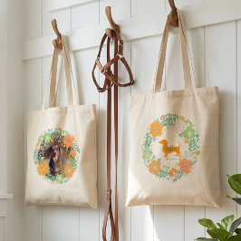 Pastel Orange Dachshund Floral Tote – Custom Photo Tote Bag