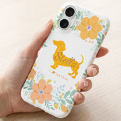 Pastel Orange Dachshund with Flower – Custom Name iPhone 16 Hoesje