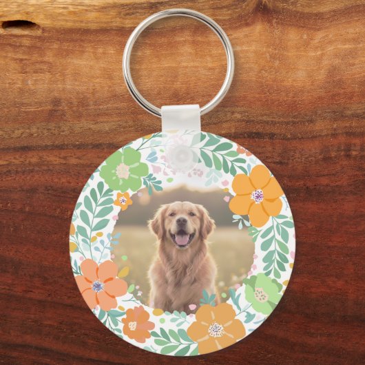Pastel Orange Golden Retriever Custom Photo   Sleutelhanger (Achterkant)