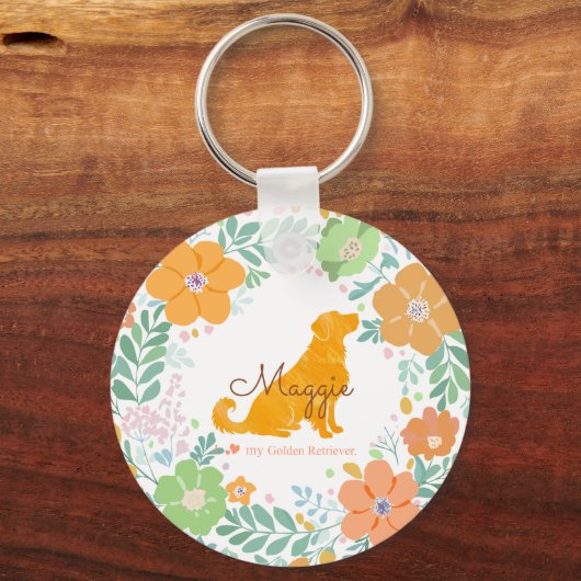 Pastel Orange Golden Retriever Custom Photo   Sleutelhanger (Voorkant)