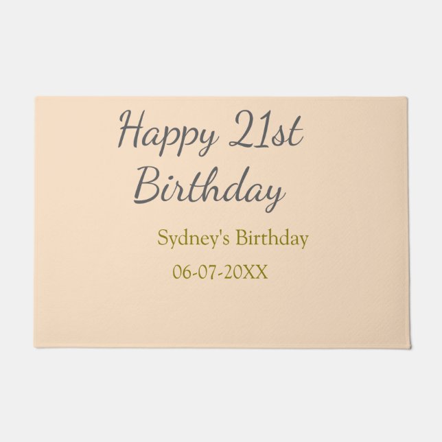 Pastel orange gray happy 21st birthday name date deurmat (Voorkant)