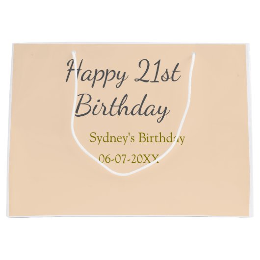 Pastel orange gray happy 21st birthday name date groot cadeauzakje (Voorkant)