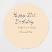 Pastel orange gray happy 21st birthday name date labels (Design 1)