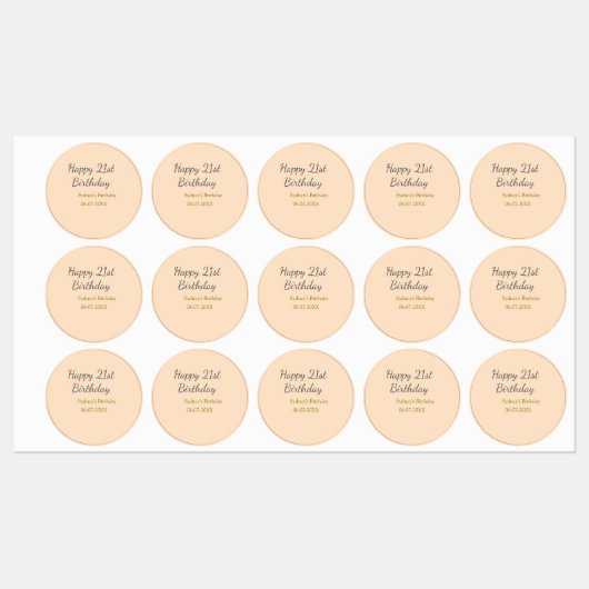 Pastel orange gray happy 21st birthday name date labels (Vel)