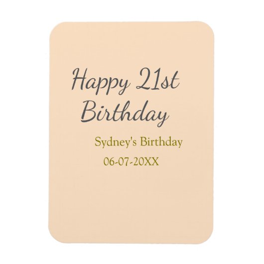 Pastel orange gray happy 21st birthday name date magneet (Verticaal)