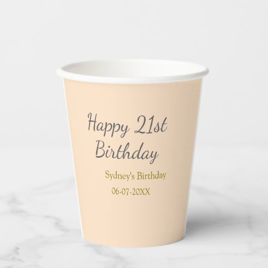 Pastel orange gray happy 21st birthday name date papieren bekers (Voorkant)