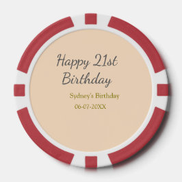 Pastel orange gray happy 21st birthday name date poker chips