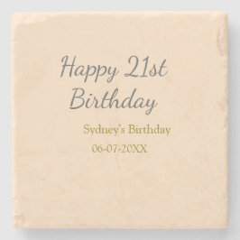 Pastel orange gray happy 21st birthday name date stenen onderzetter