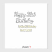 Pastel orange gray happy 21st birthday name date sticker (Vel)