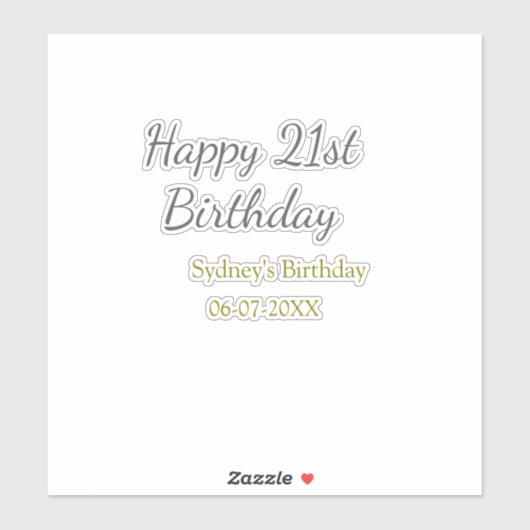 Pastel orange gray happy 21st birthday name date sticker (Vel)