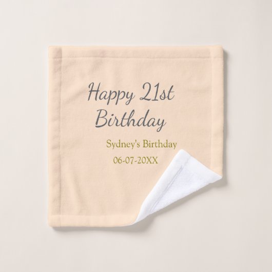 Pastel orange gray happy 21st birthday name date washandje (Wasdoekje)