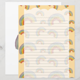 Pastel Orange Kawaii Rainbow Stationery Paper