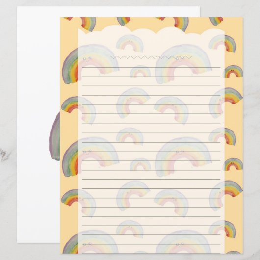 Pastel Orange Kawaii Rainbow Stationery Paper (Voorkant / Achterkant)